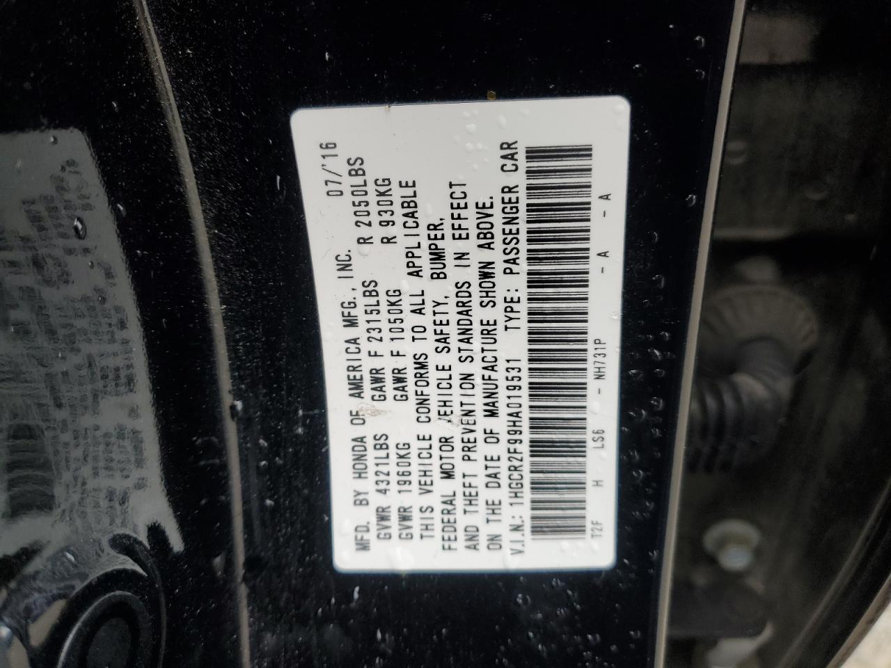 1HGCR2F99HA019531 HONDA ACCORD 2017