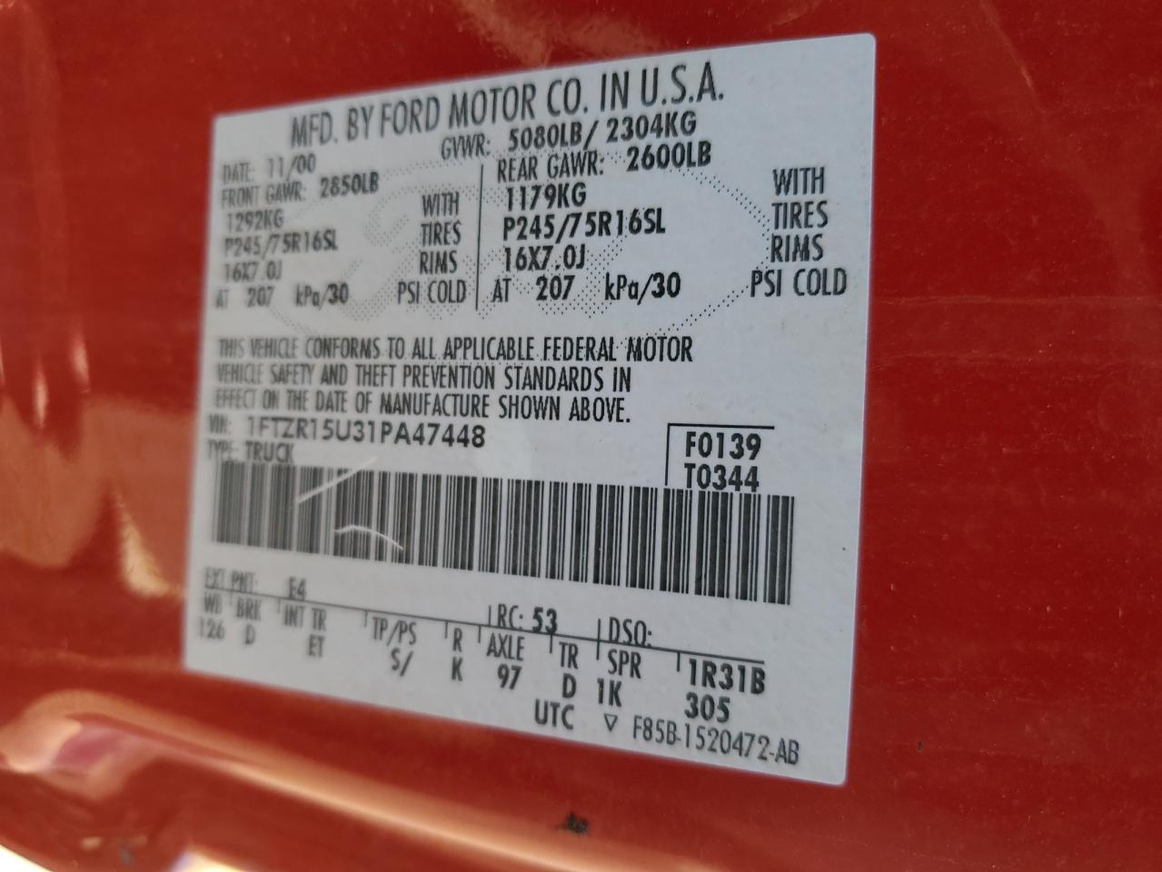 2001 Ford Ranger Super Cab VIN: 1FTZR15U31PA47448 Lot: 46710745