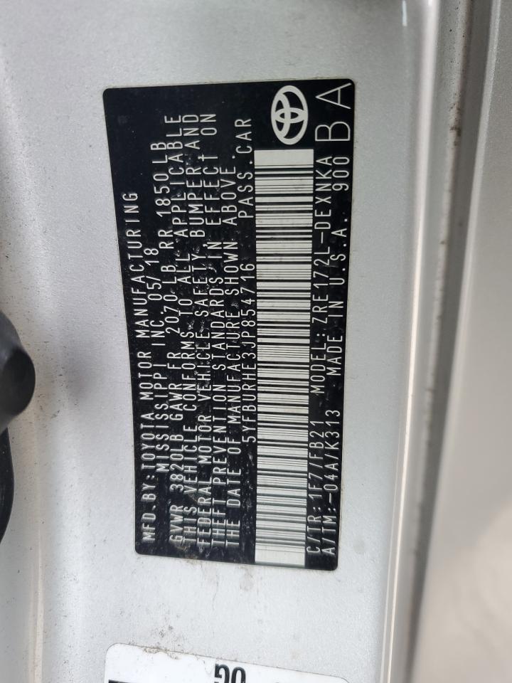 5YFBURHE3JP854716 TOYOTA COROLLA 2018