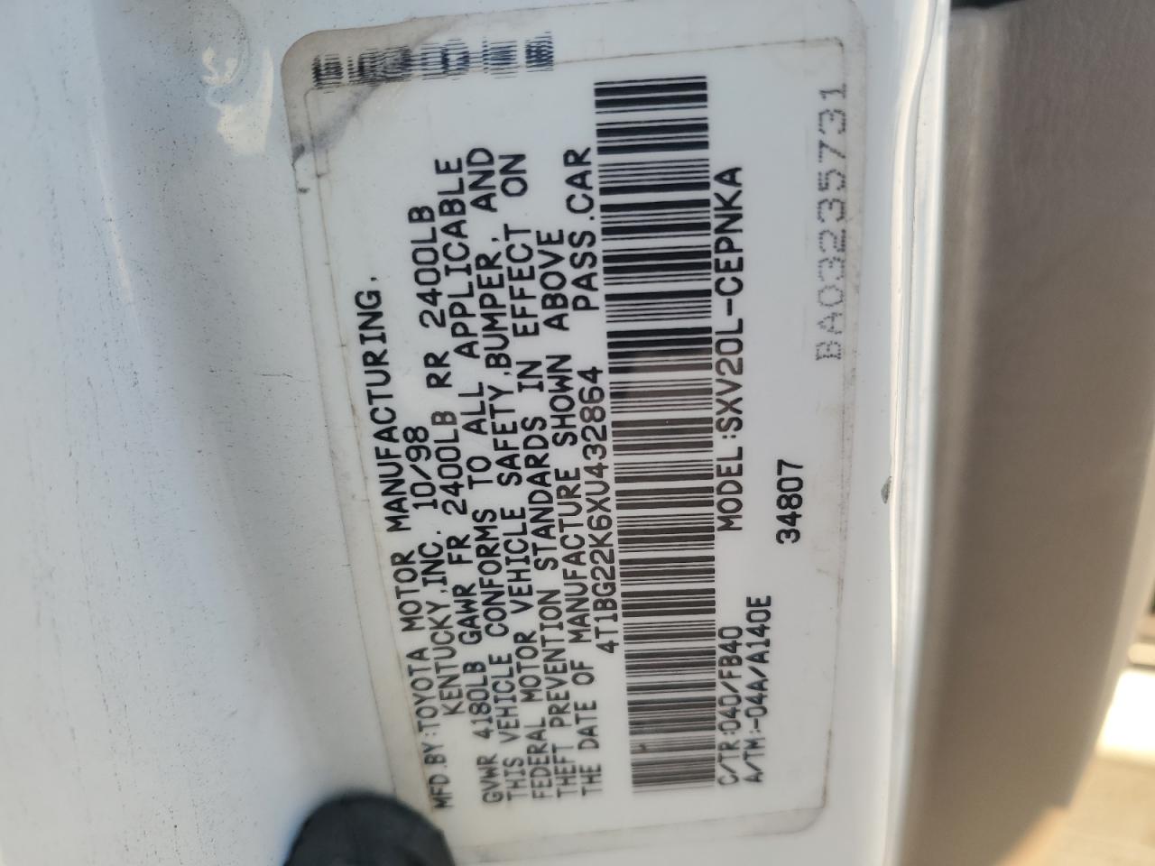 1999 Toyota Camry Ce VIN: 4T1BG22K6XU432864 Lot: 45885875