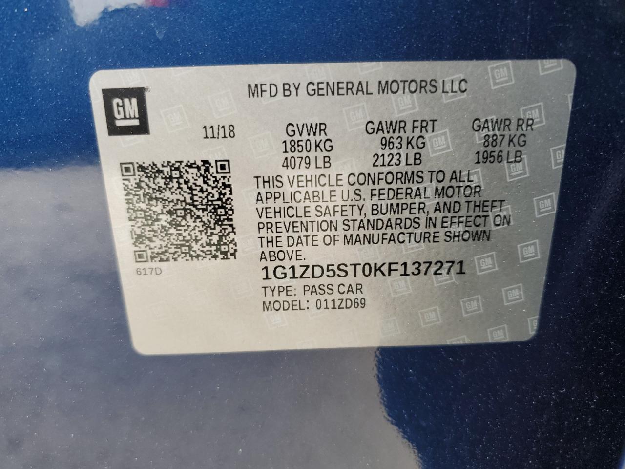 1G1ZD5ST0KF137271 CHEVROLET MALIBU 2019