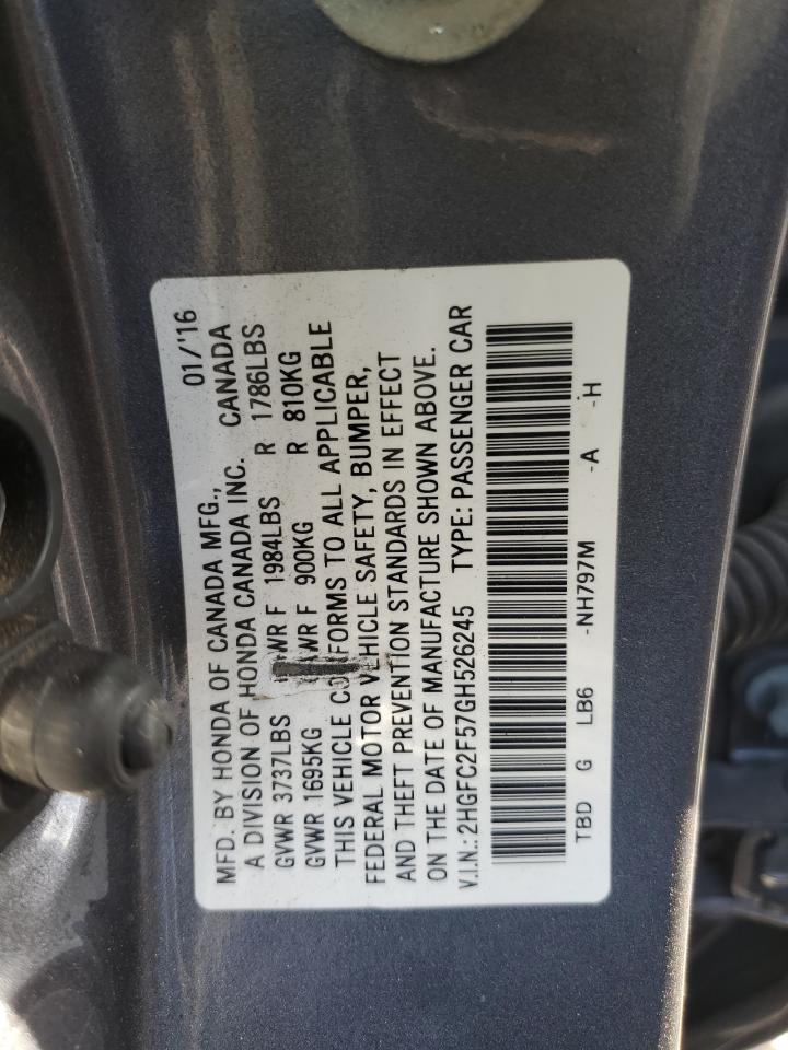 2HGFC2F57GH526245 HONDA CIVIC 2016