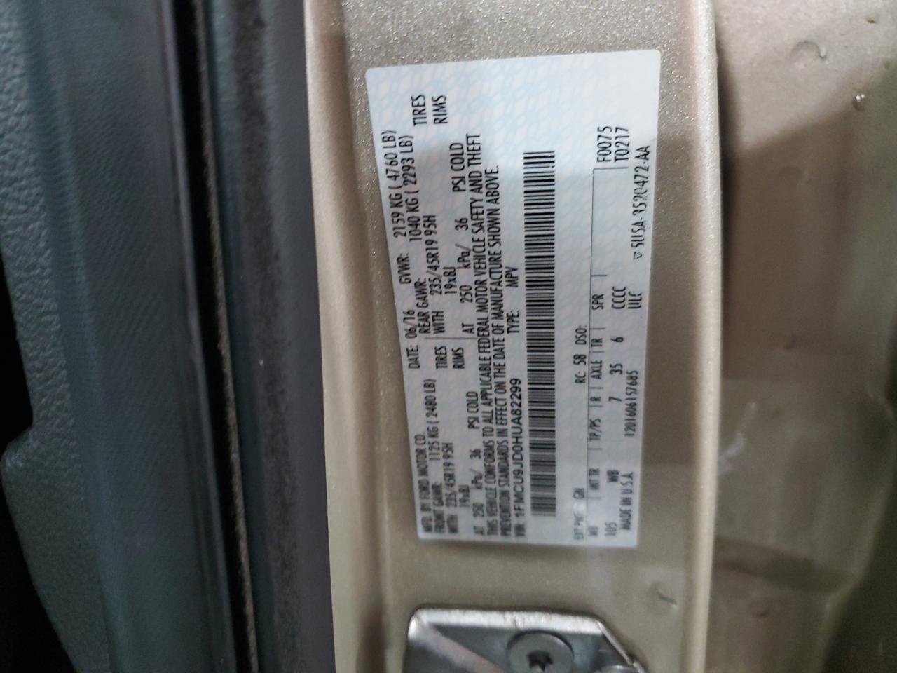 1FMCU9JD0HUA82299 FORD ESCAPE 2017