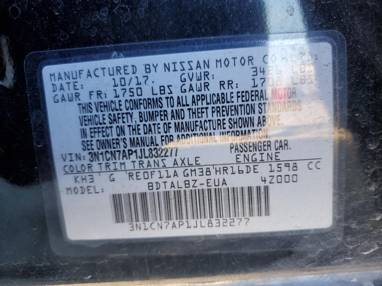 3N1CN7AP1JL832277 NISSAN VERSA 2018