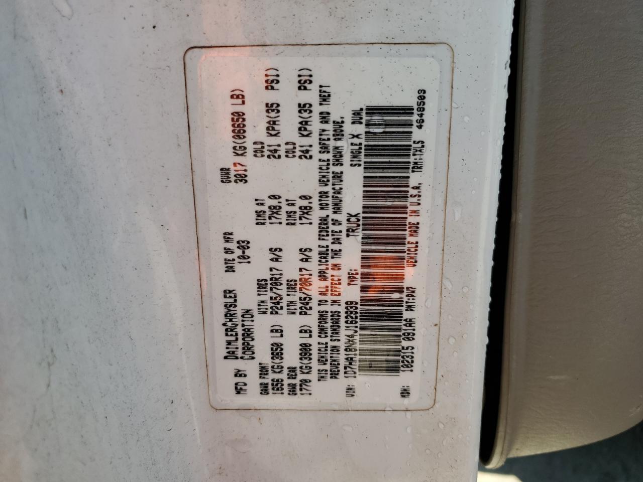 2004 Dodge Ram 1500 St VIN: 1D7HA18NX4J162939 Lot: 44243635