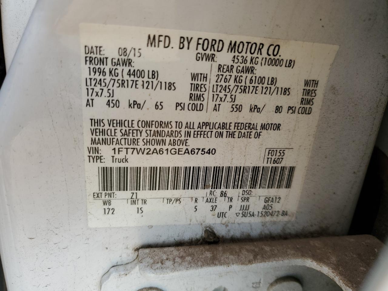 1FT7W2A61GEA67540 FORD F250 2016