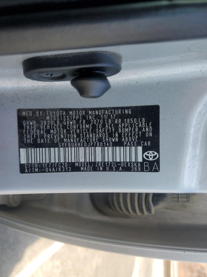 5YFBURHE0JP780140 TOYOTA COROLLA 2018