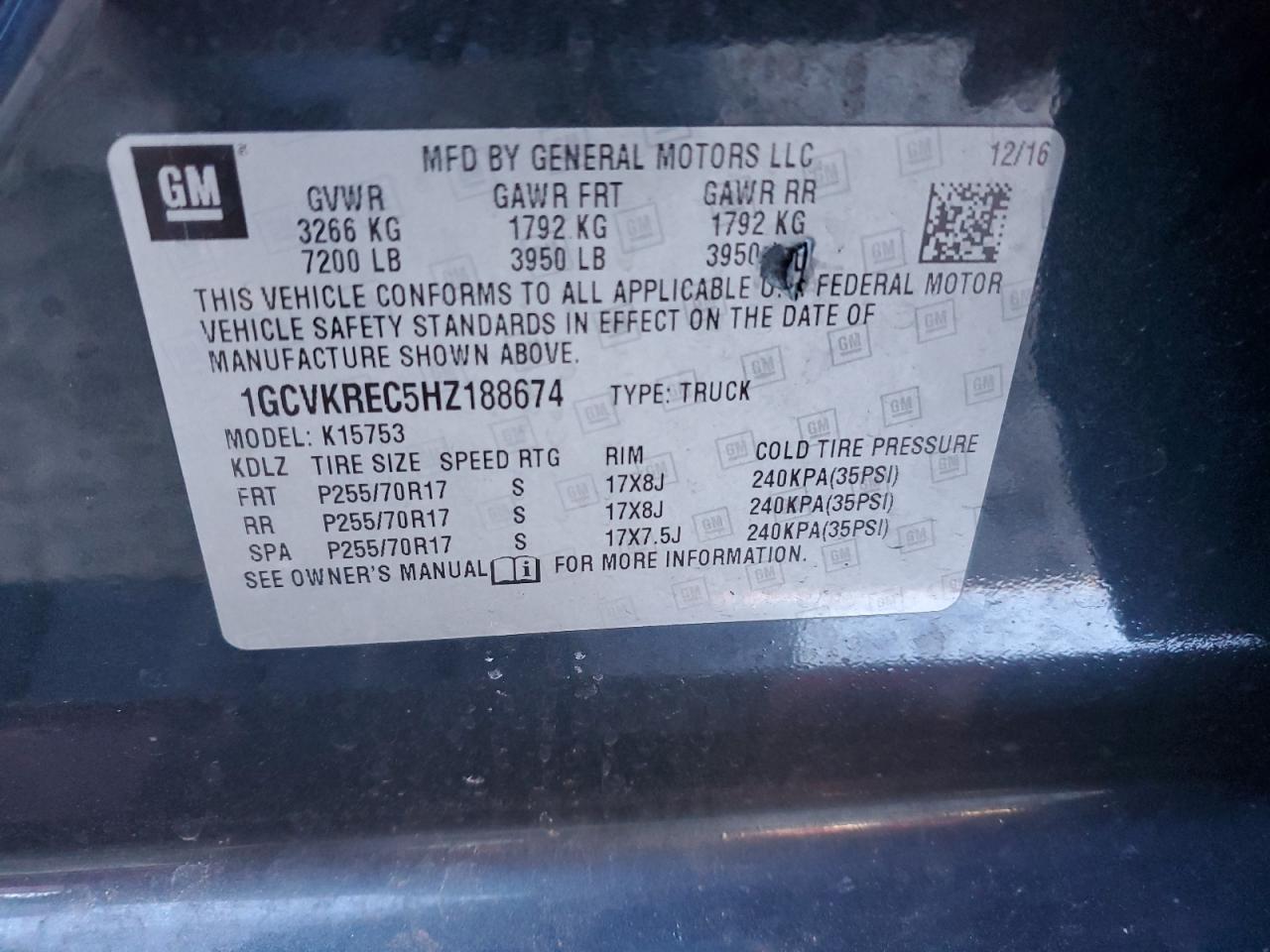 1GCVKREC5HZ188674 CHEVROLET ALL Models 2017