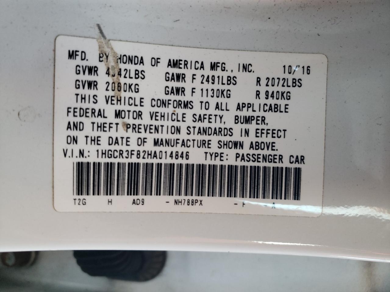 1HGCR3F82HA014846 HONDA ACCORD 2017