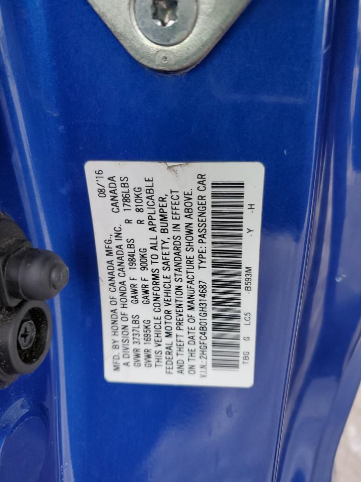 2HGFC4B01GH314687 HONDA CIVIC 2016