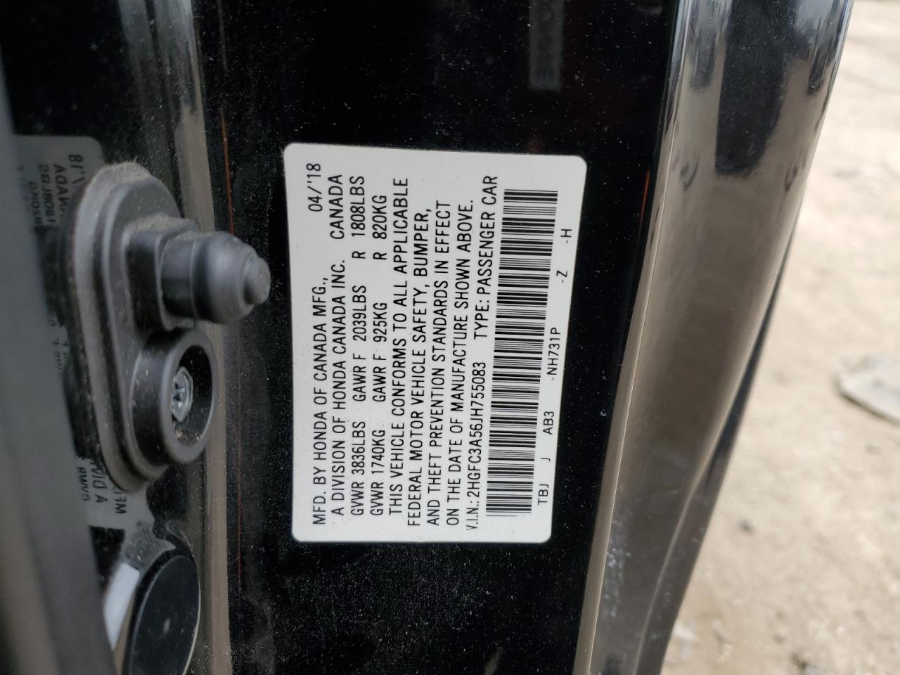 2HGFC3A56JH755083 HONDA CIVIC 2018