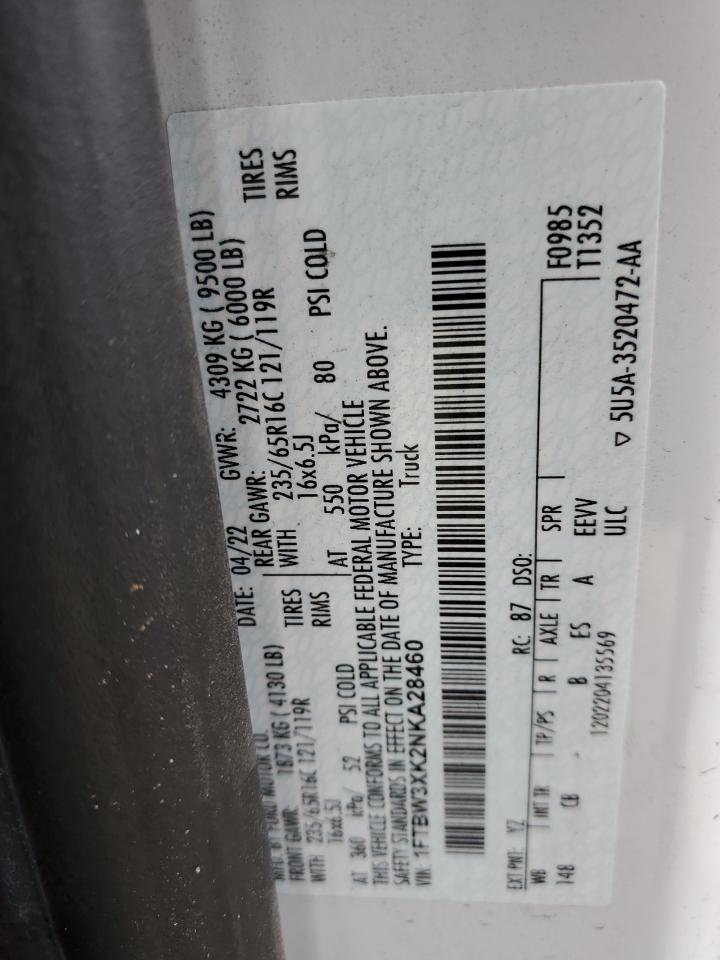 2022 Ford Transit T-350 VIN: 1FTBW3XK2NKA28460 Lot: 44248995
