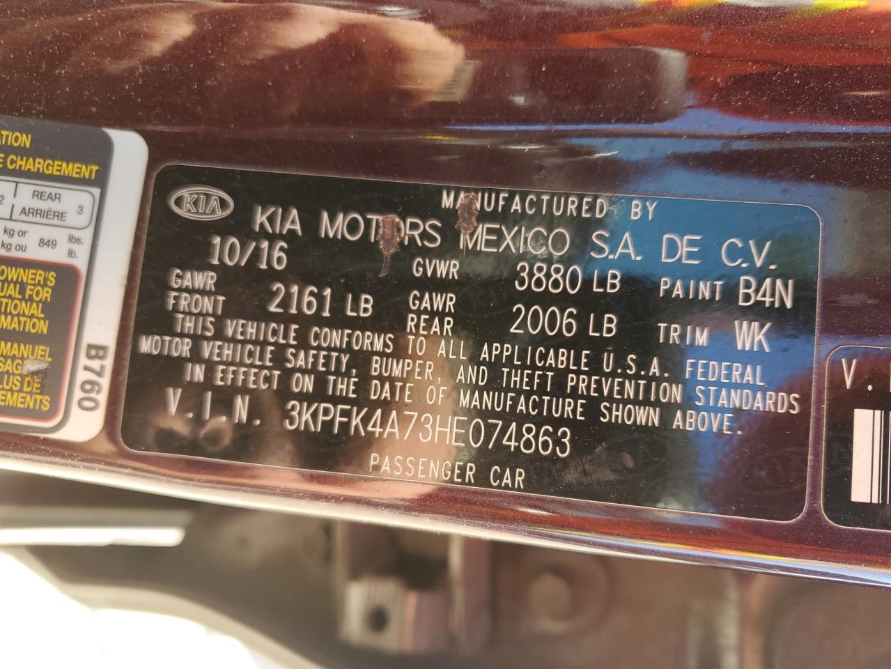 2017 Kia Forte Lx VIN: 3KPFK4A73HE074863 Lot: 46469505