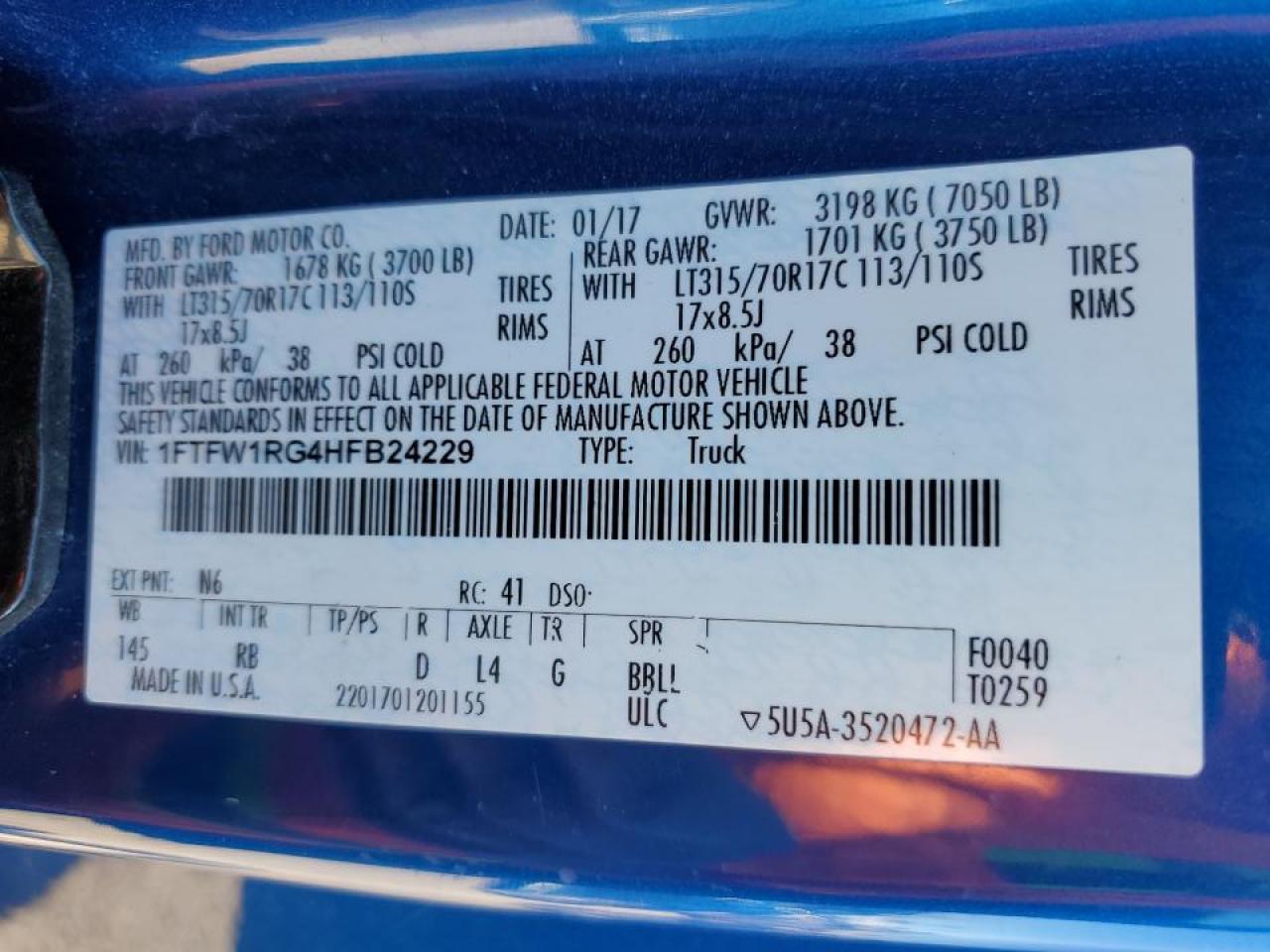 1FTFW1RG4HFB24229 FORD F150 2017