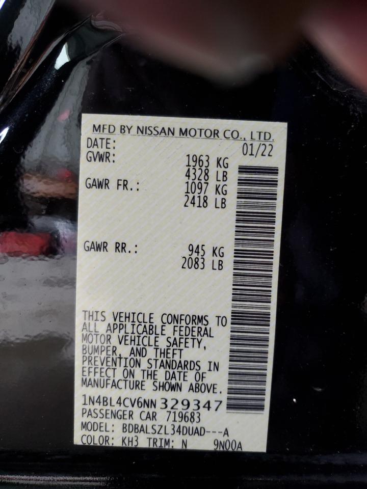 1N4BL4CV6NN329347 NISSAN ALTIMA 2022