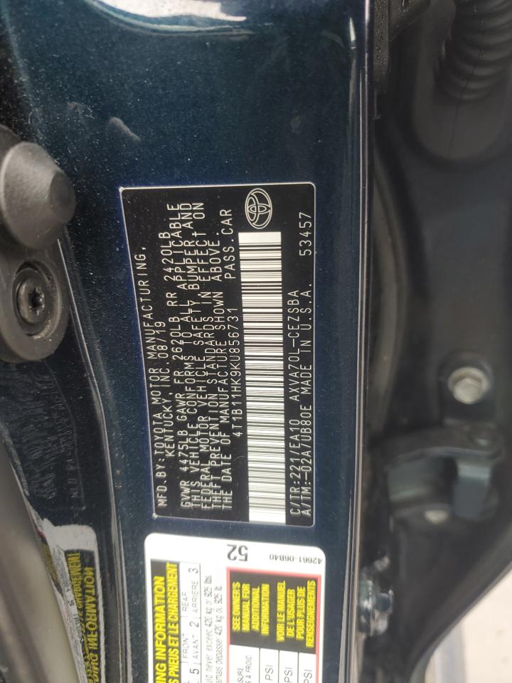 2019 Toyota Camry L VIN: 4T1B11HK9KU856731 Lot: 44861865