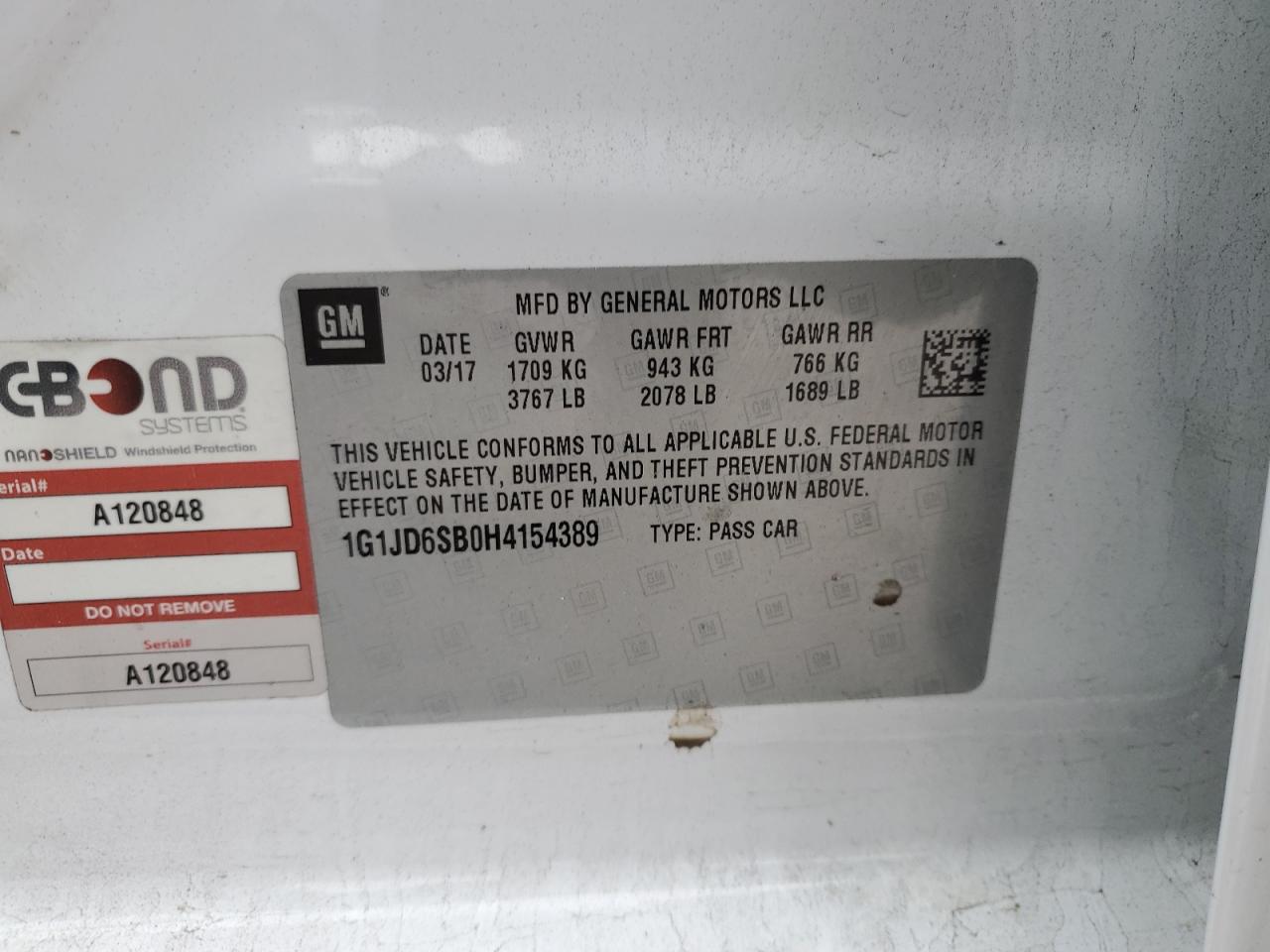 1G1JD6SB0H4154389 CHEVROLET SONIC 2017