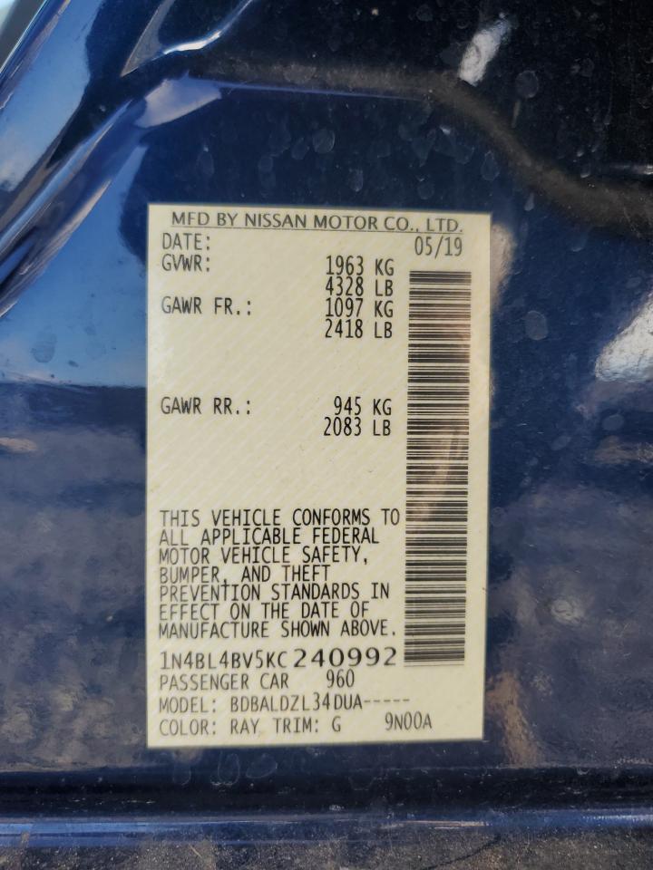 2019 Nissan Altima S VIN: 1N4BL4BV5KC240992 Lot: 43471615