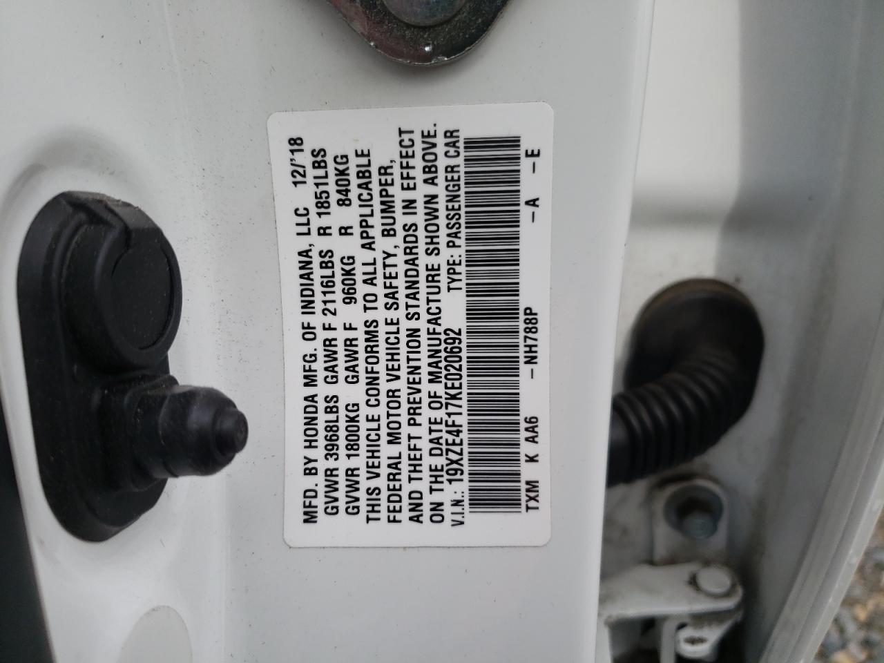 19XZE4F17KE020692 HONDA INSIGHT 2019