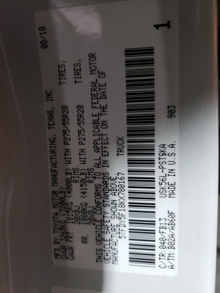 5TFDY5F18KX780167 TOYOTA TUNDRA 2019