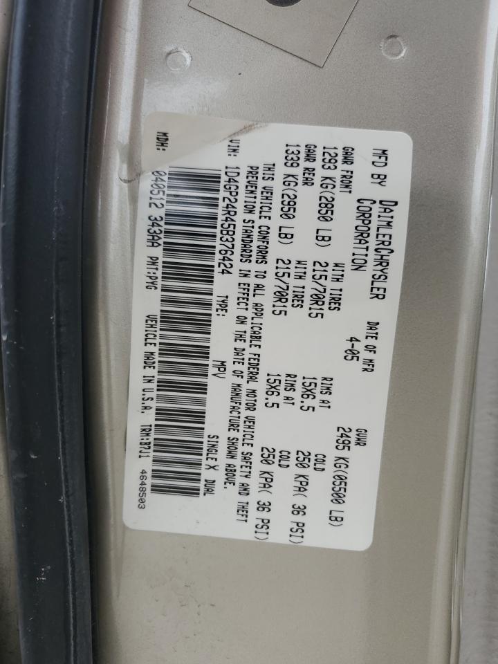 2005 Dodge Grand Caravan Se VIN: 1D4GP24R45B376424 Lot: 44300045