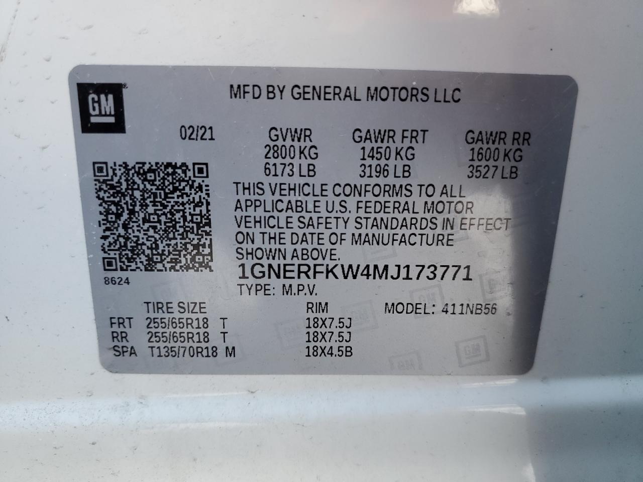 1GNERFKW4MJ173771 CHEVROLET TRAVERSE 2021