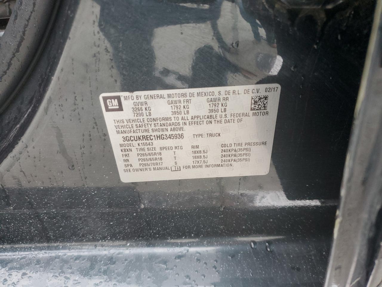 3GCUKREC1HG345936 CHEVROLET ALL Models 2017