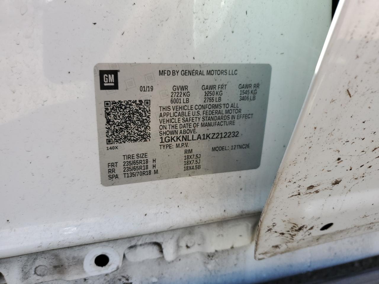 2019 GMC Acadia Sle VIN: 1GKKNLLA1KZ212232 Lot: 89003715