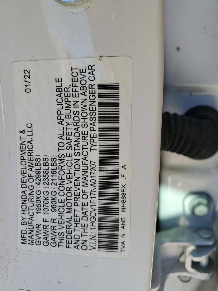 1HGCV1F17NA017207 HONDA ACCORD 2022