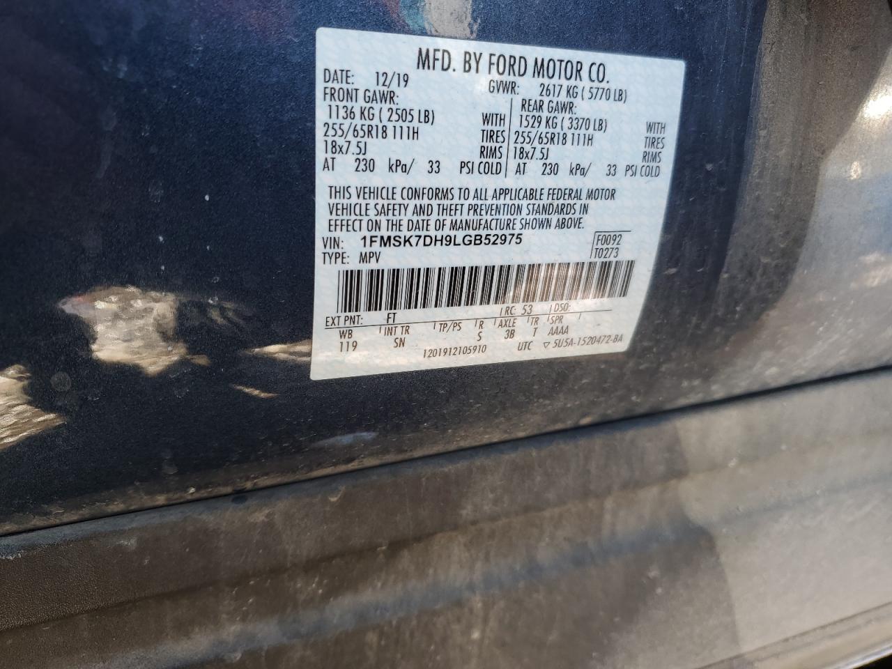 1FMSK7DH9LGB52975 FORD EXPLORER 2020