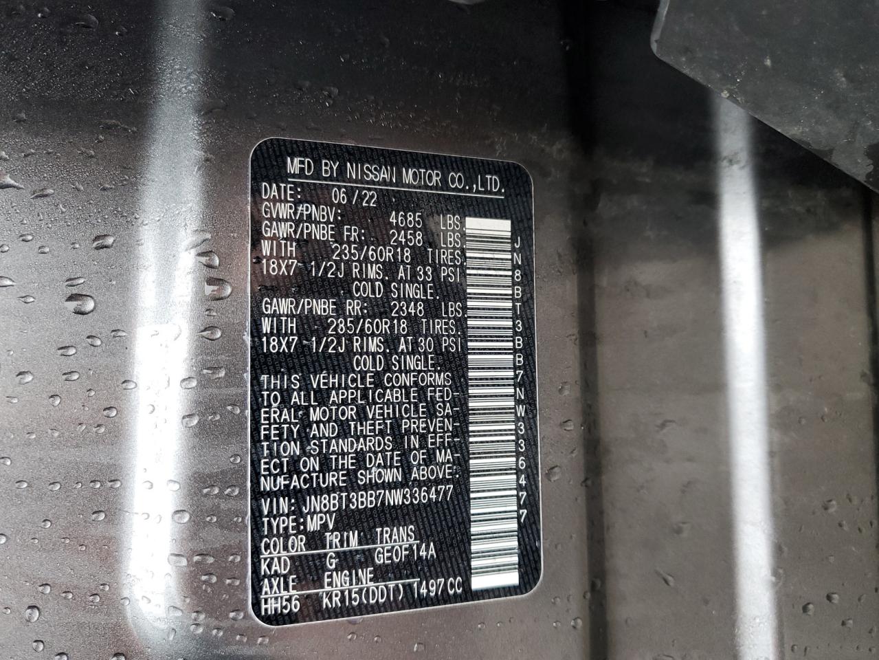 JN8BT3BB7NW336477 NISSAN ROGUE 2022