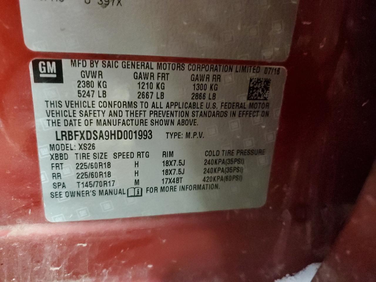 2017 Buick Envision Essence VIN: LRBFXDSA9HD001993 Lot: 45083605