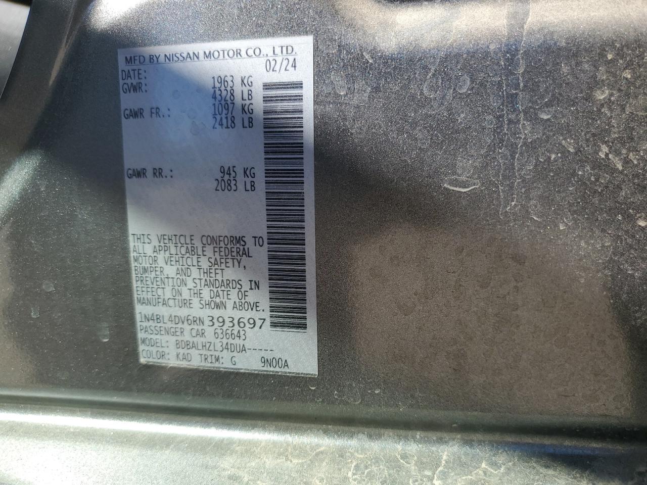 1N4BL4DV6RN393697 NISSAN ALTIMA 2024