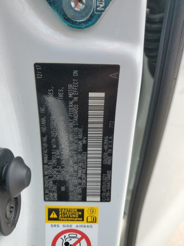 5TDKZRFHXJS533603 TOYOTA HIGHLANDER 2018