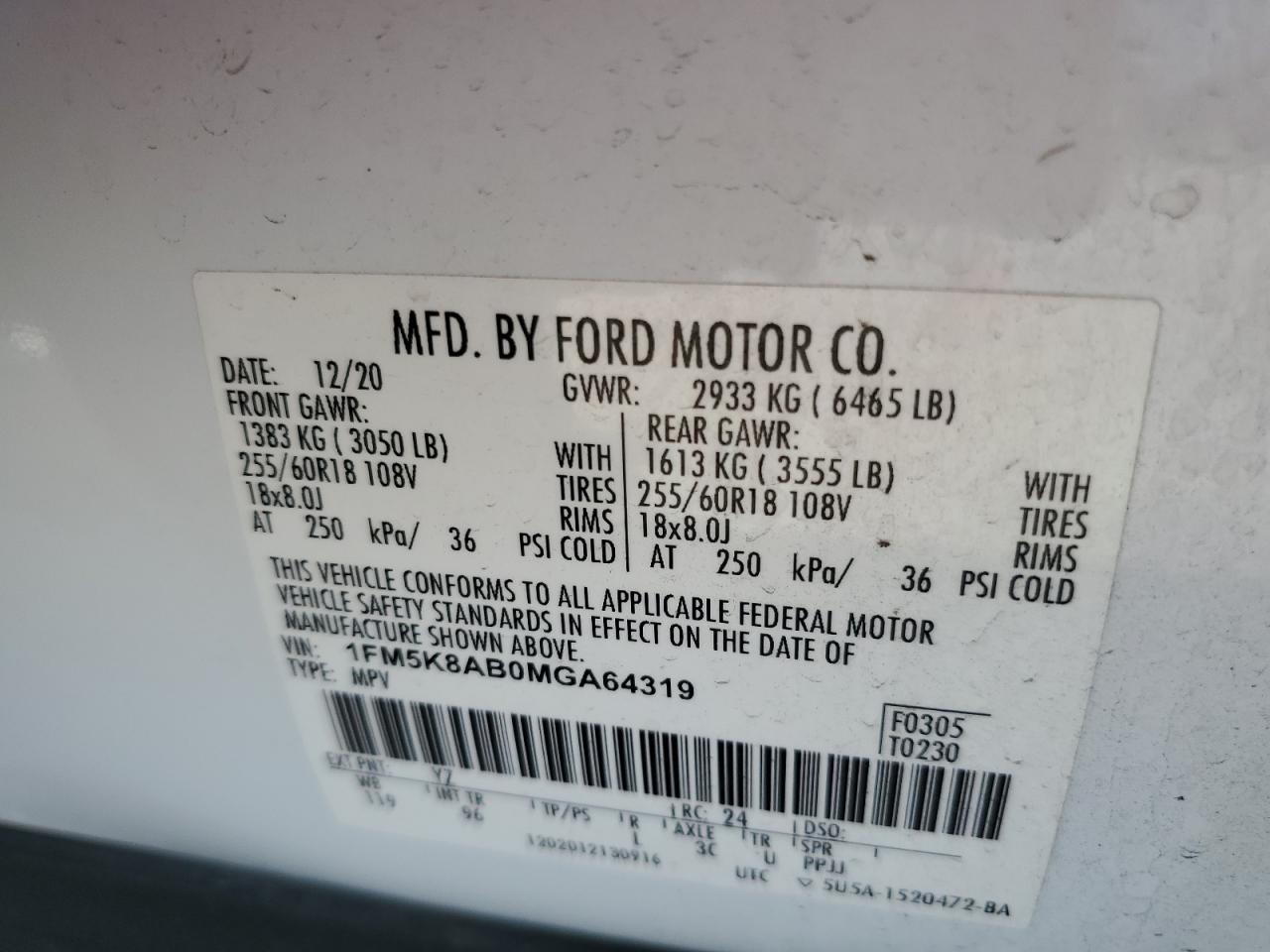 1FM5K8AB0MGA64319 FORD EXPLORER 2021