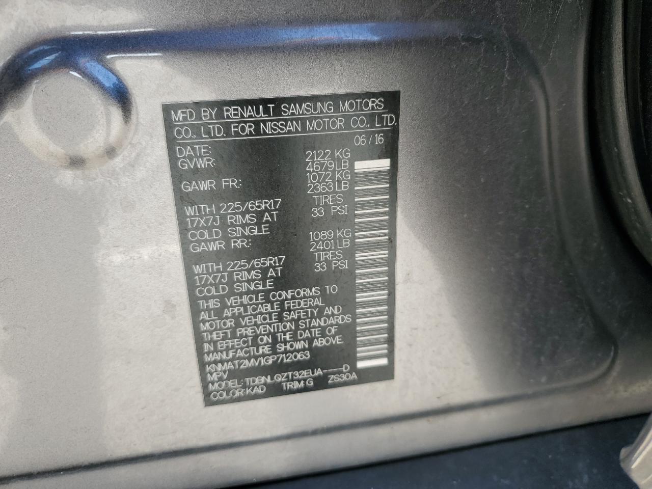 KNMAT2MV1GP712063 NISSAN All Models 2016