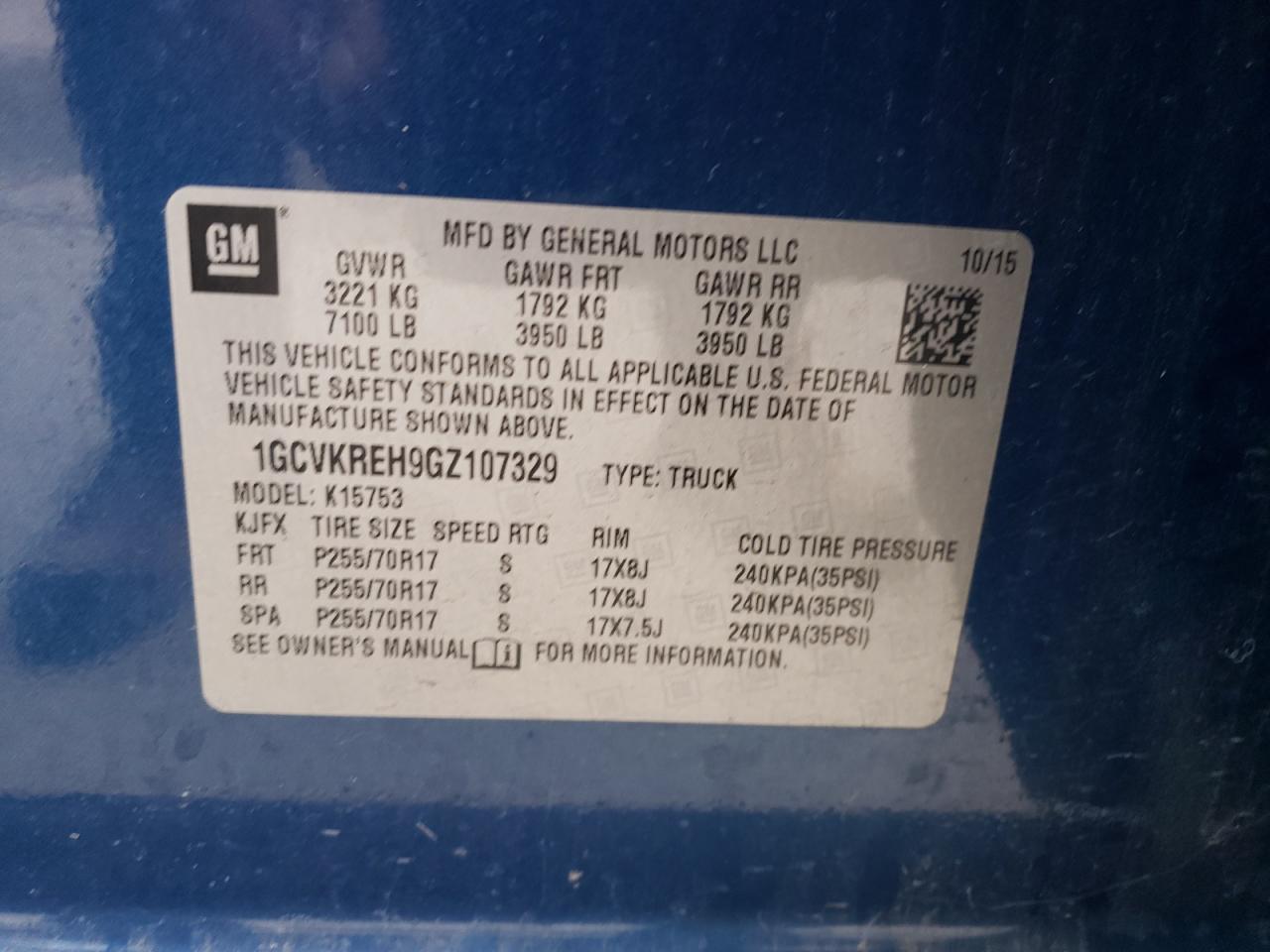 1GCVKREH9GZ107329 CHEVROLET ALL Models 2016