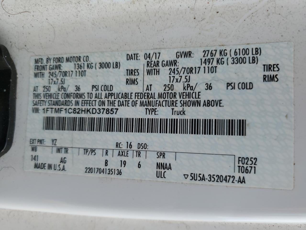1FTMF1C82HKD37857 FORD All Models 2017
