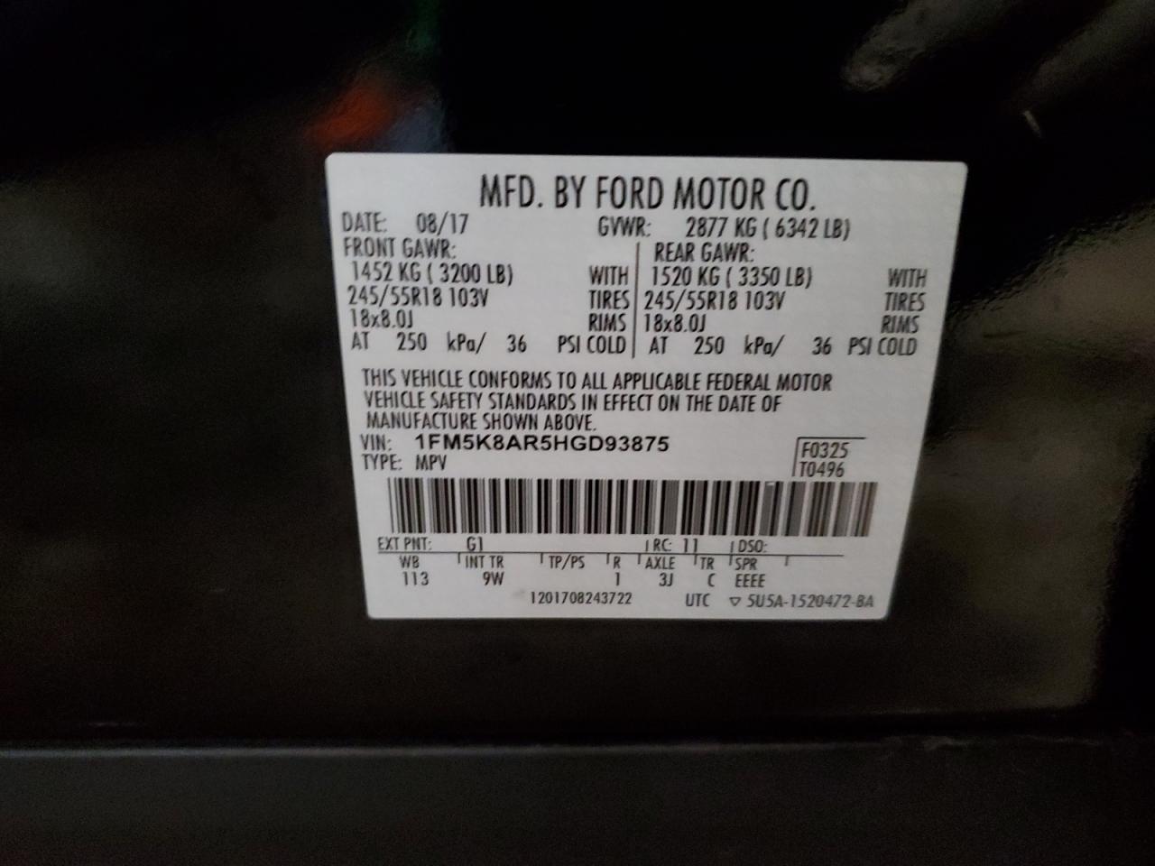 1FM5K8AR5HGD93875 FORD EXPLORER 2017