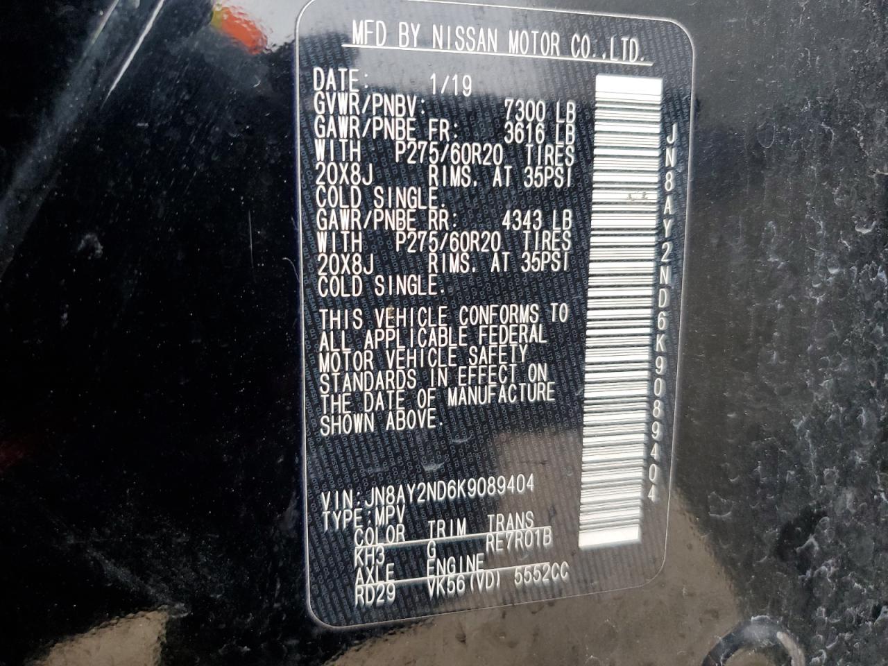 JN8AY2ND6K9089404 NISSAN ARMADA 2019