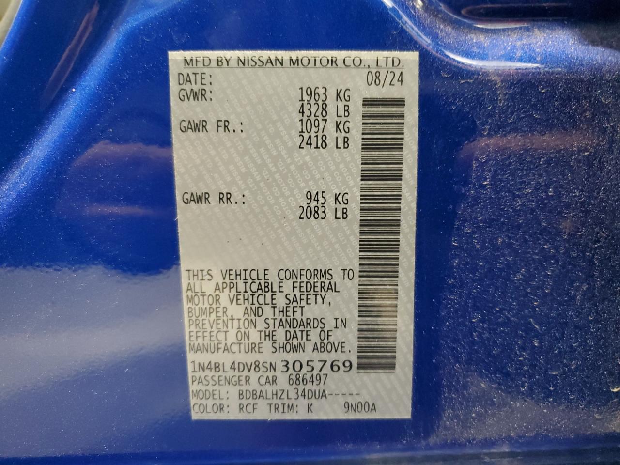1N4BL4DV8SN305769 NISSAN ALTIMA 2025