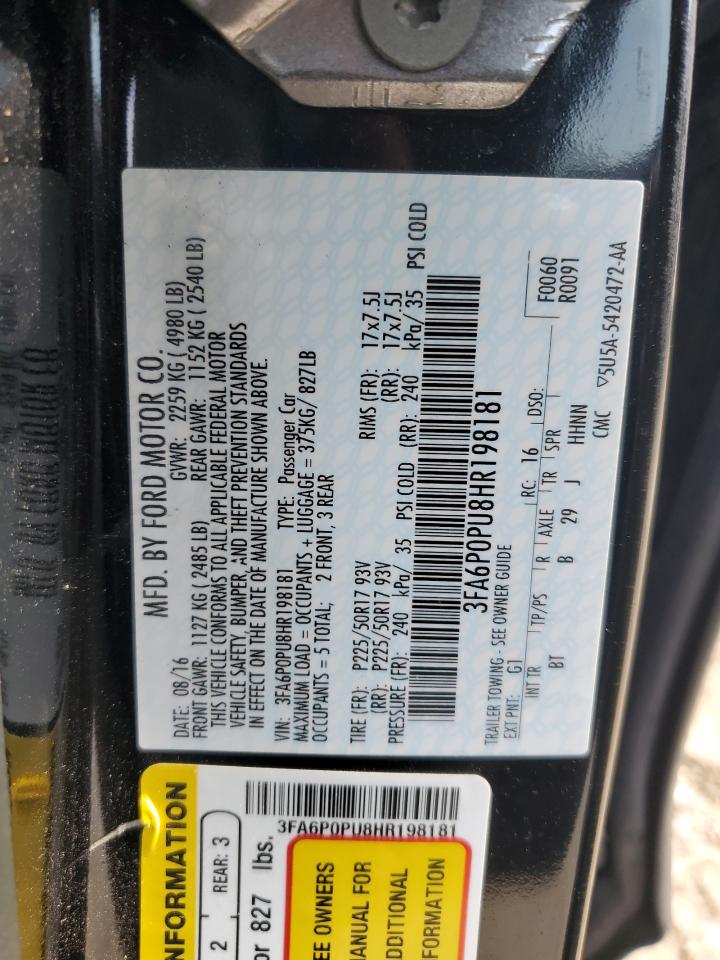 3FA6P0PU8HR198181 FORD FUSION 2017