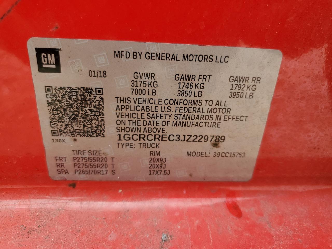 1GCRCREC3JZ229789 CHEVROLET ALL Models 2018