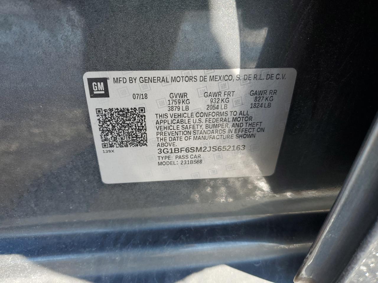 3G1BF6SM2JS652163 CHEVROLET CRUZE 2018