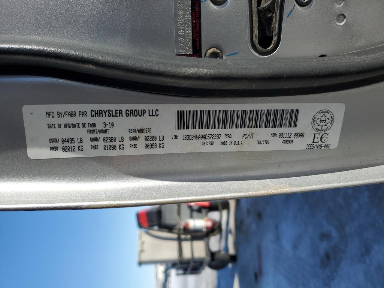 2010 Dodge Caliber Sxt VIN: 1B3CB4HA0AD572337 Lot: 46656035