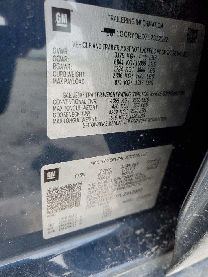 1GCRYDED7LZ312027 CHEVROLET ALL Models 2020