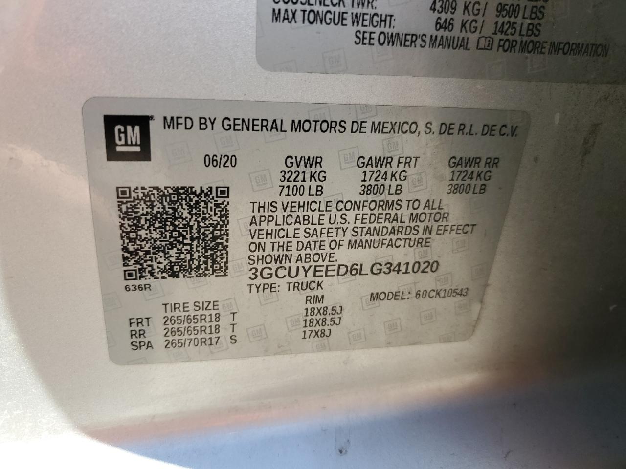 3GCUYEED6LG341020 CHEVROLET ALL Models 2020