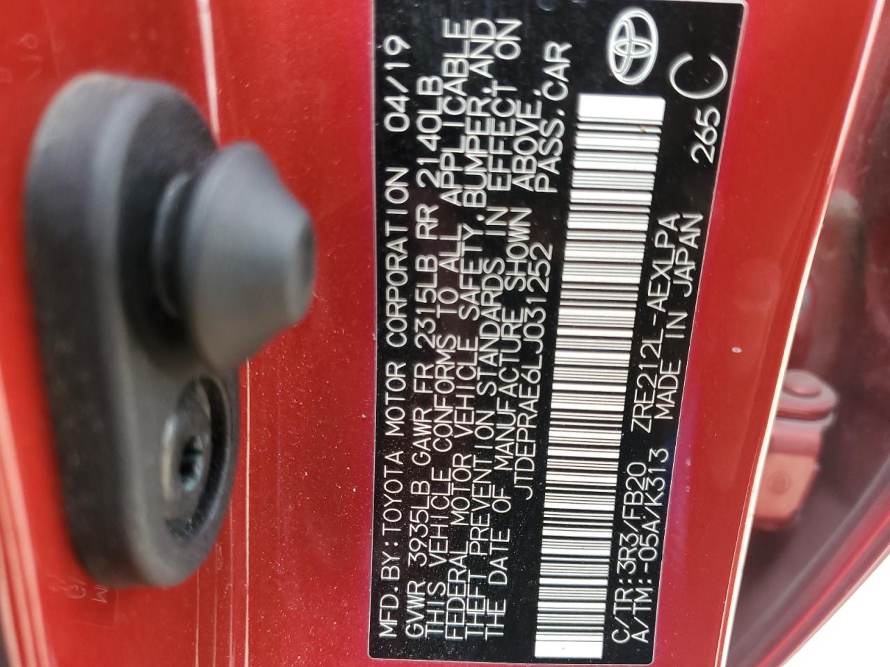 JTDEPRAE6LJ031252 TOYOTA COROLLA 2020