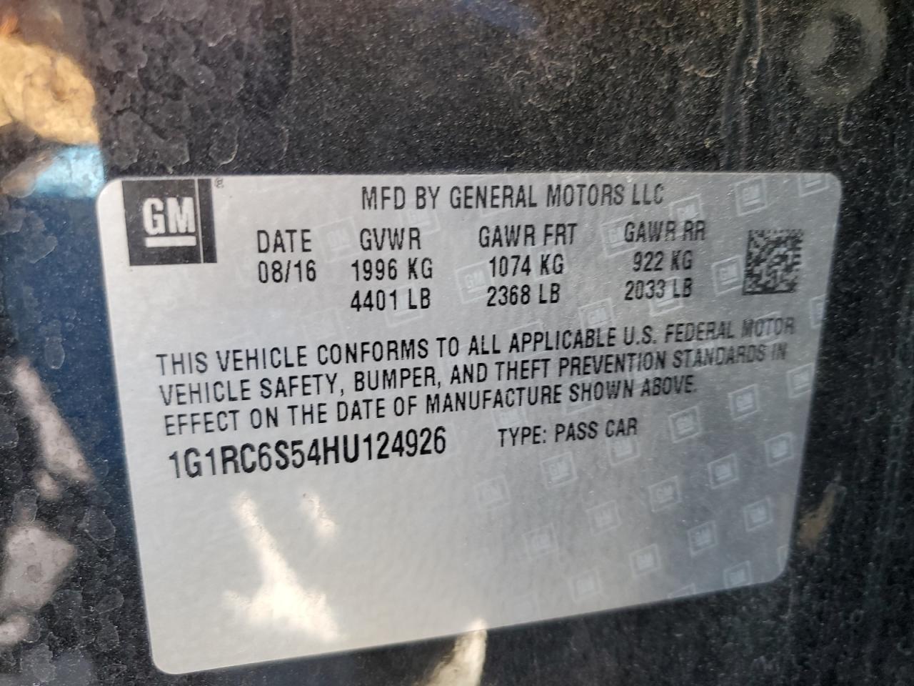 1G1RC6S54HU124926 CHEVROLET VOLT 2017