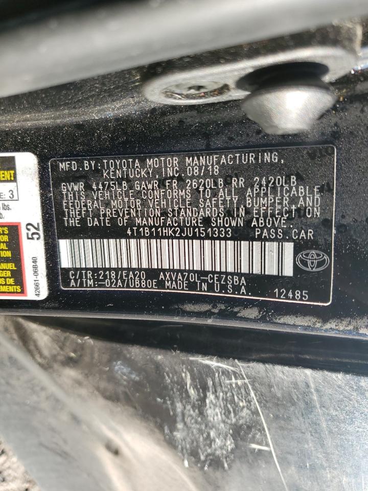4T1B11HK2JU151333 TOYOTA CAMRY 2018